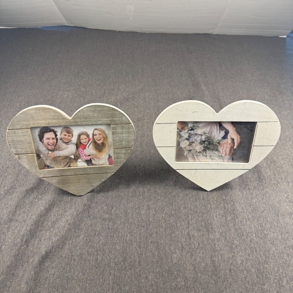 Burnes of Boston Heart Shiplap Picture Frames Set /2 Gray White 4x6 Wood Rustic